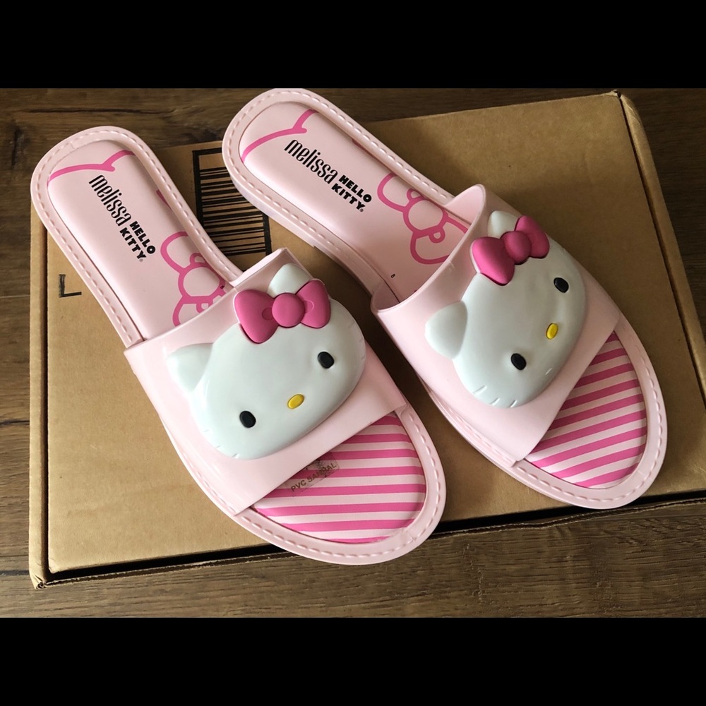 Two Pairs Left! HELLO KITTY-NWT Melissa Pink Women's Sandals - Picture 1 of 8